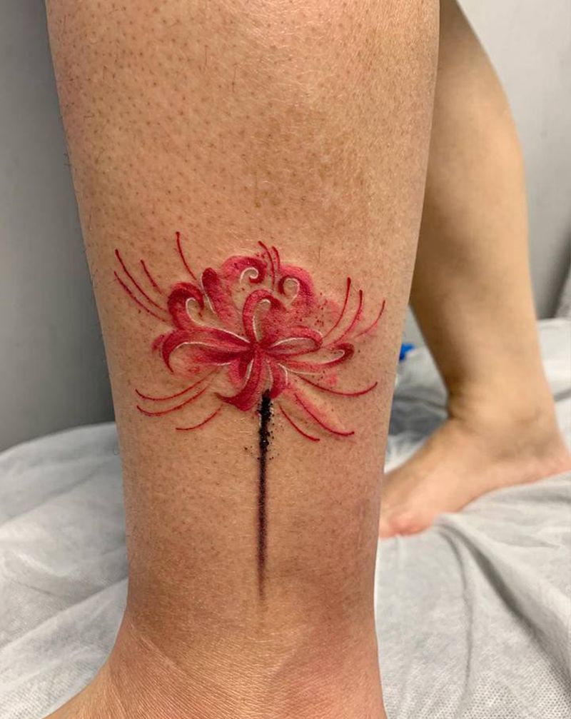 彼岸花纹身图片_腿部纹身图案