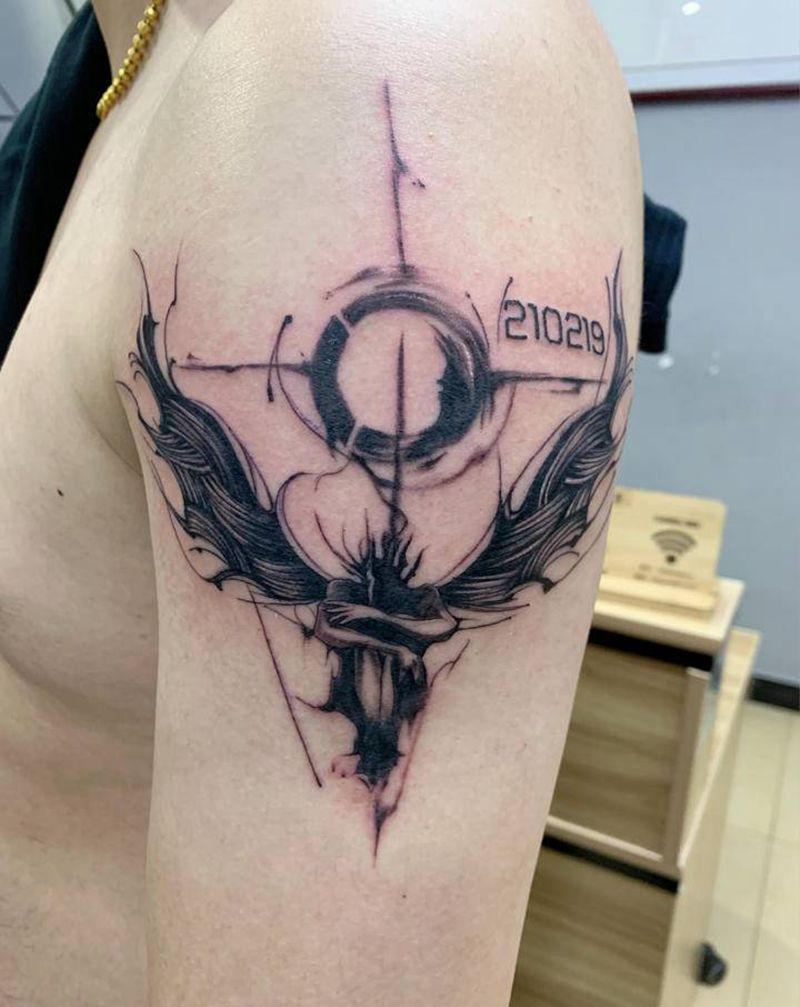 黑暗天使纹身图片_手臂纹身图案