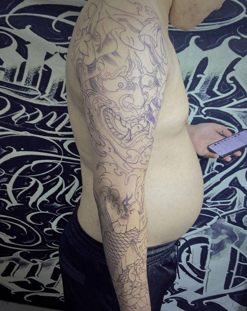 花臂线纹身图片_手臂新传统纹身图案