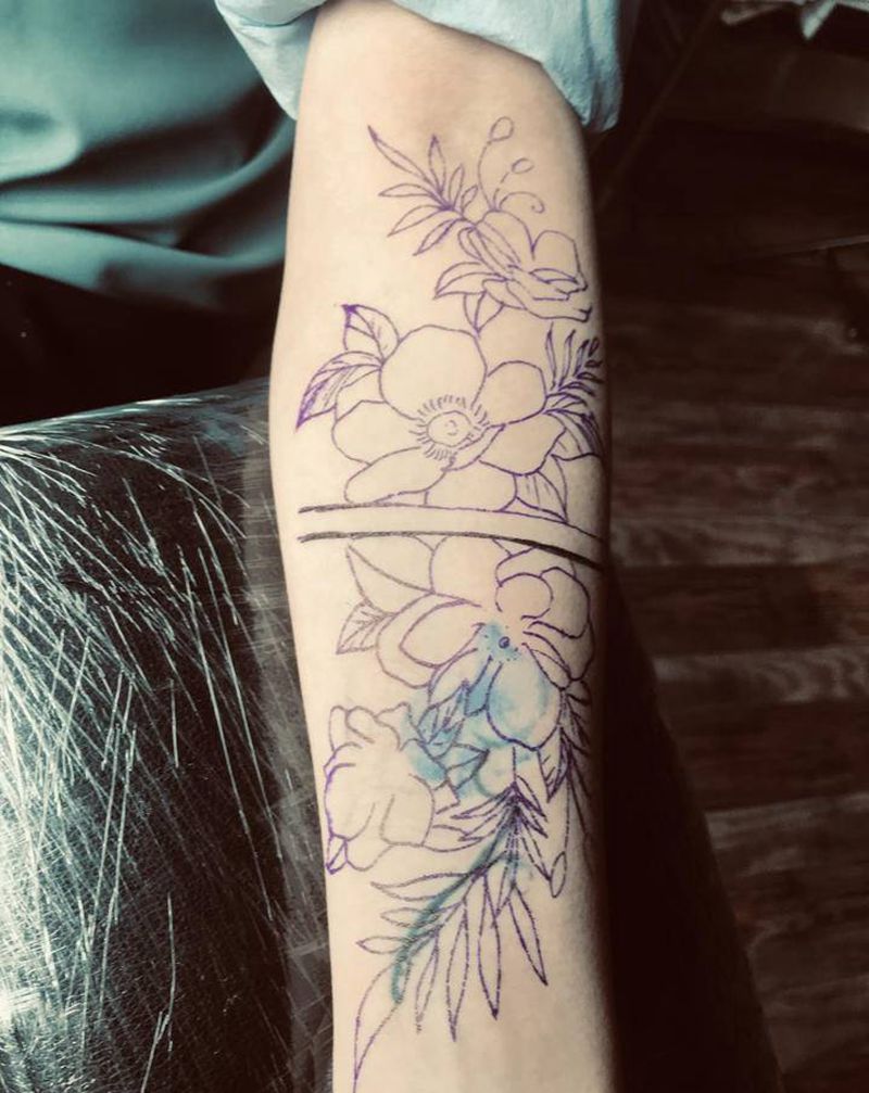 素花纹身图片_手臂点刺纹身图案