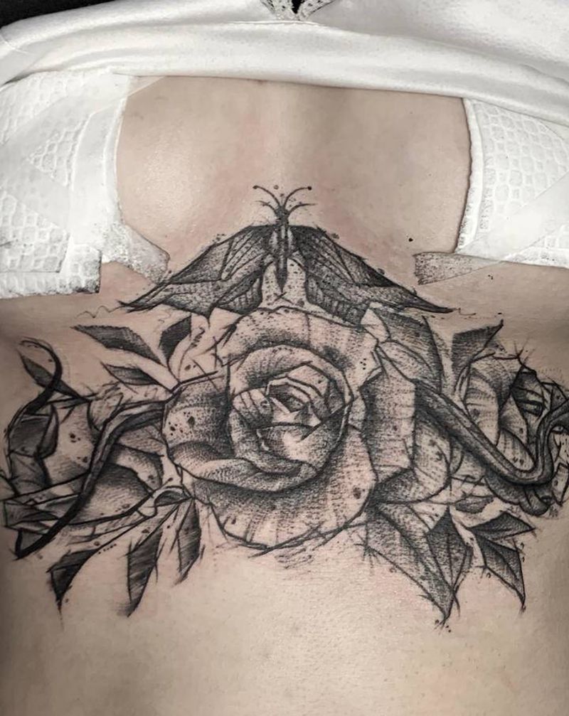 蝴蝶-花纹身图片_腹部点刺纹身图案