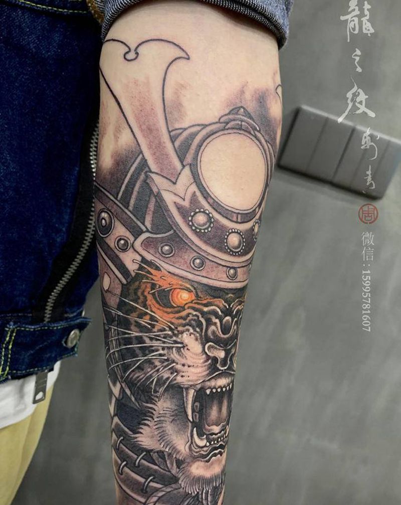 武士 虎纹身图片_手臂新传统纹身图案