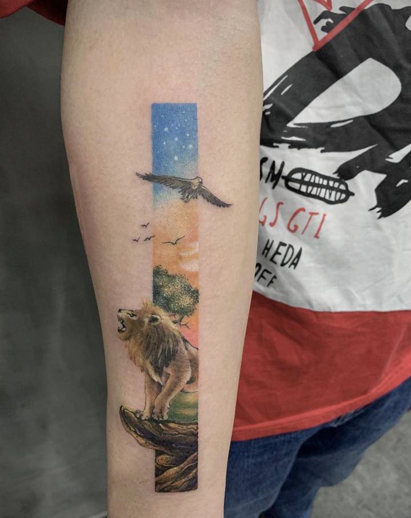 微景，辛巴纹身图片_手臂水彩纹身图案