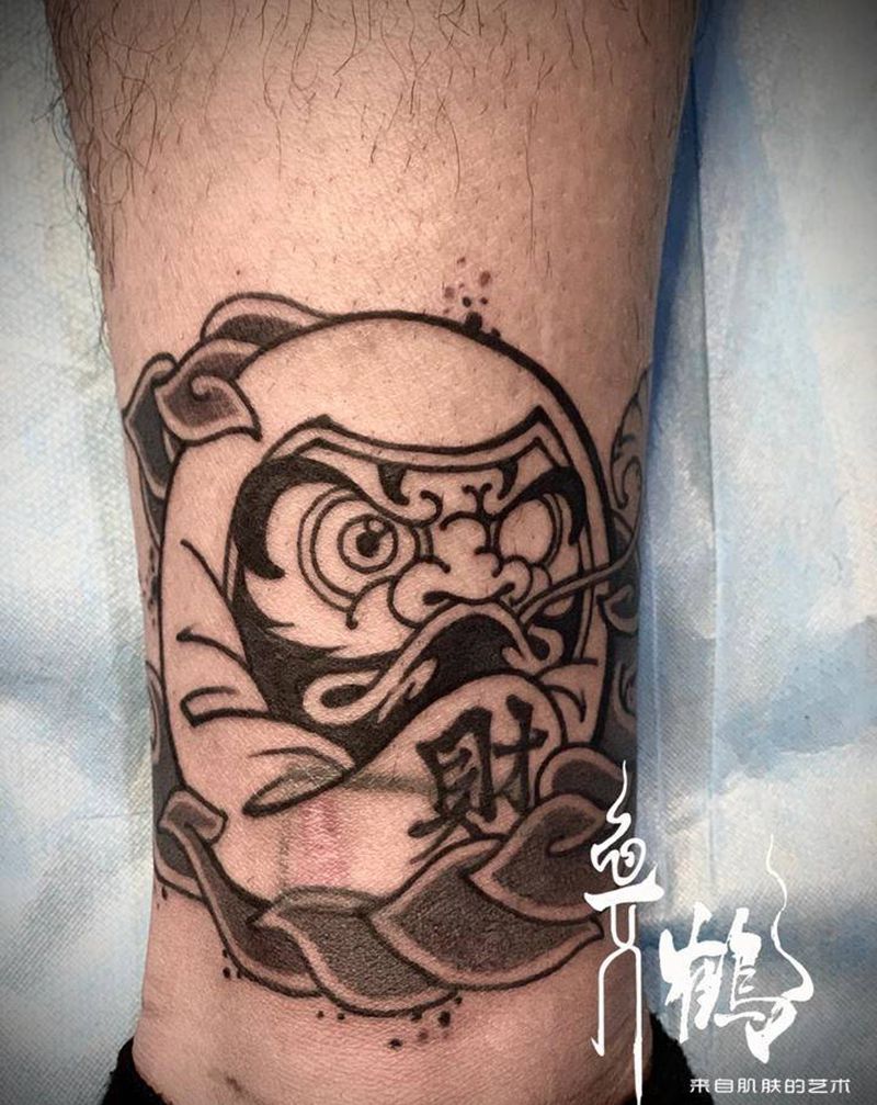 达摩蛋纹身图片_腿部脚部老传统纹身图案