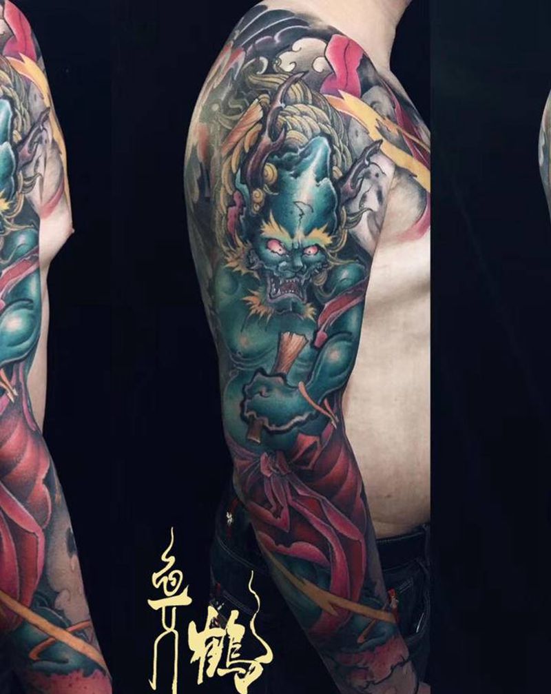 雷神纹身图片_手臂新传统纹身图案