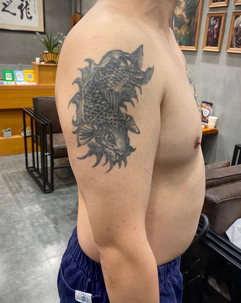 七分袖唐狮，遮盖纹身图片_手臂老传统新传统纹身图案