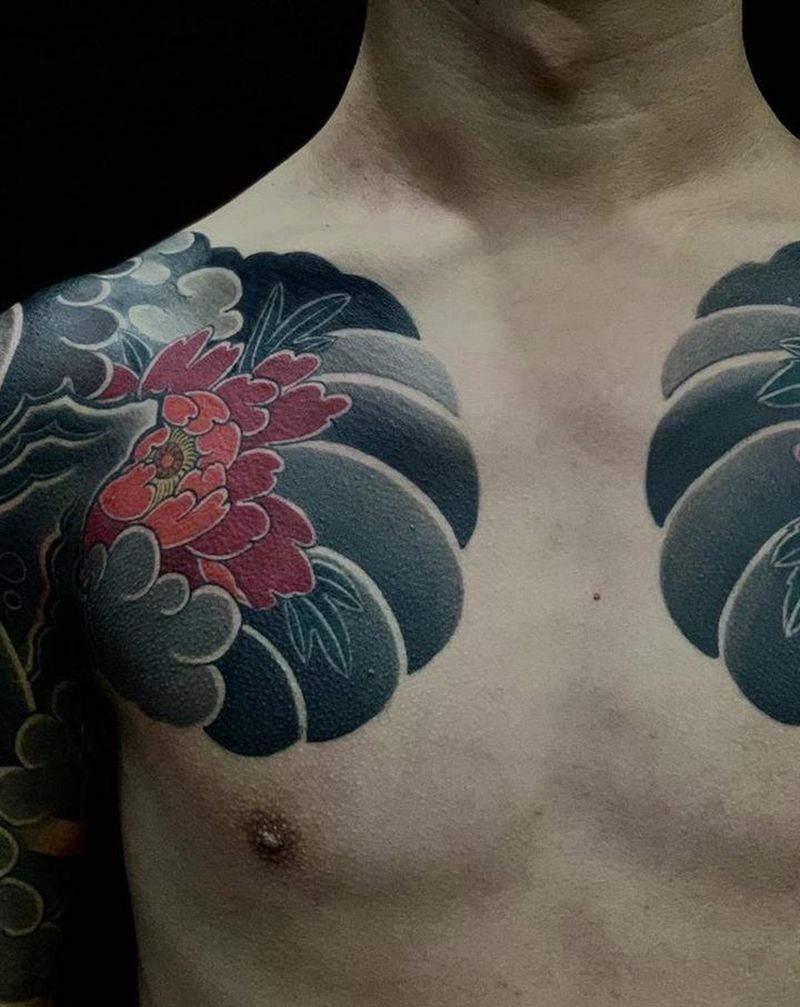 日式半甲纹身图片_手臂胸部老传统纹身图案