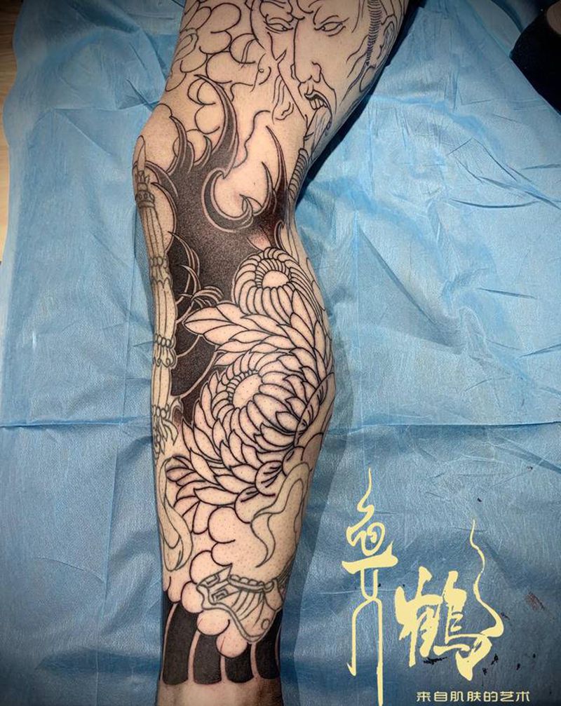 日式纹身图片_腿部纹身图案