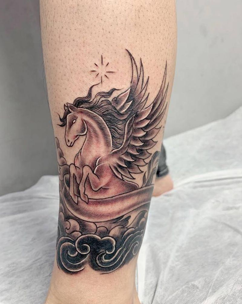 天马纹身图片_腿部纹身图案