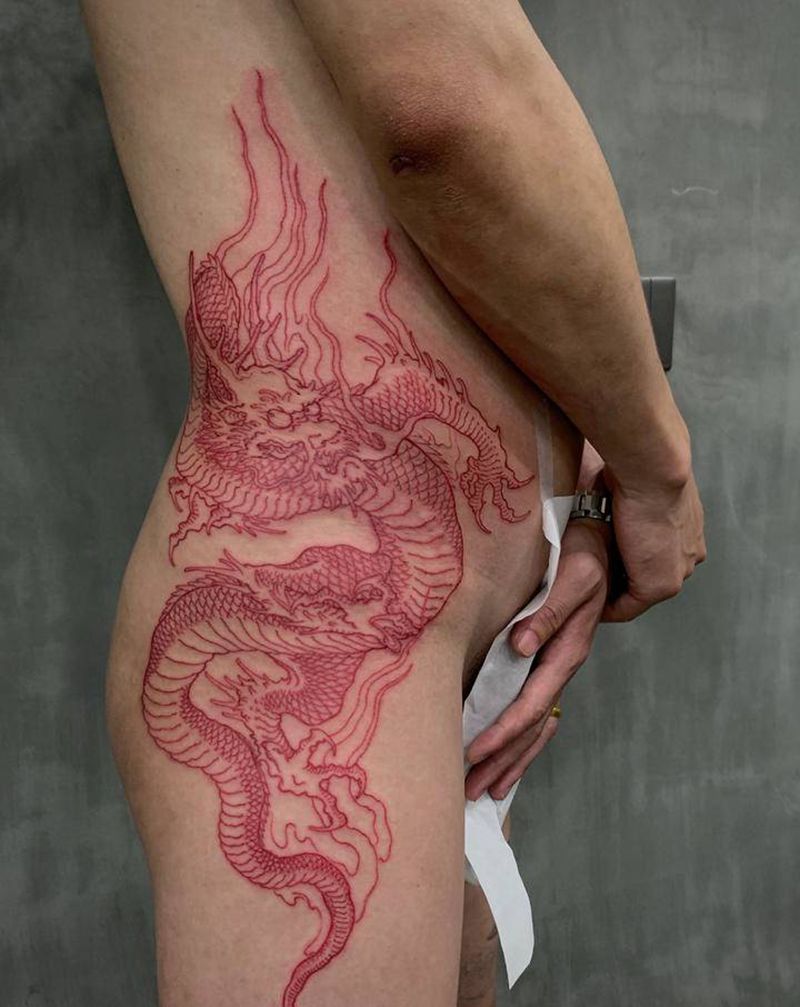 龙纹身图片_腰部新传统纹身图案