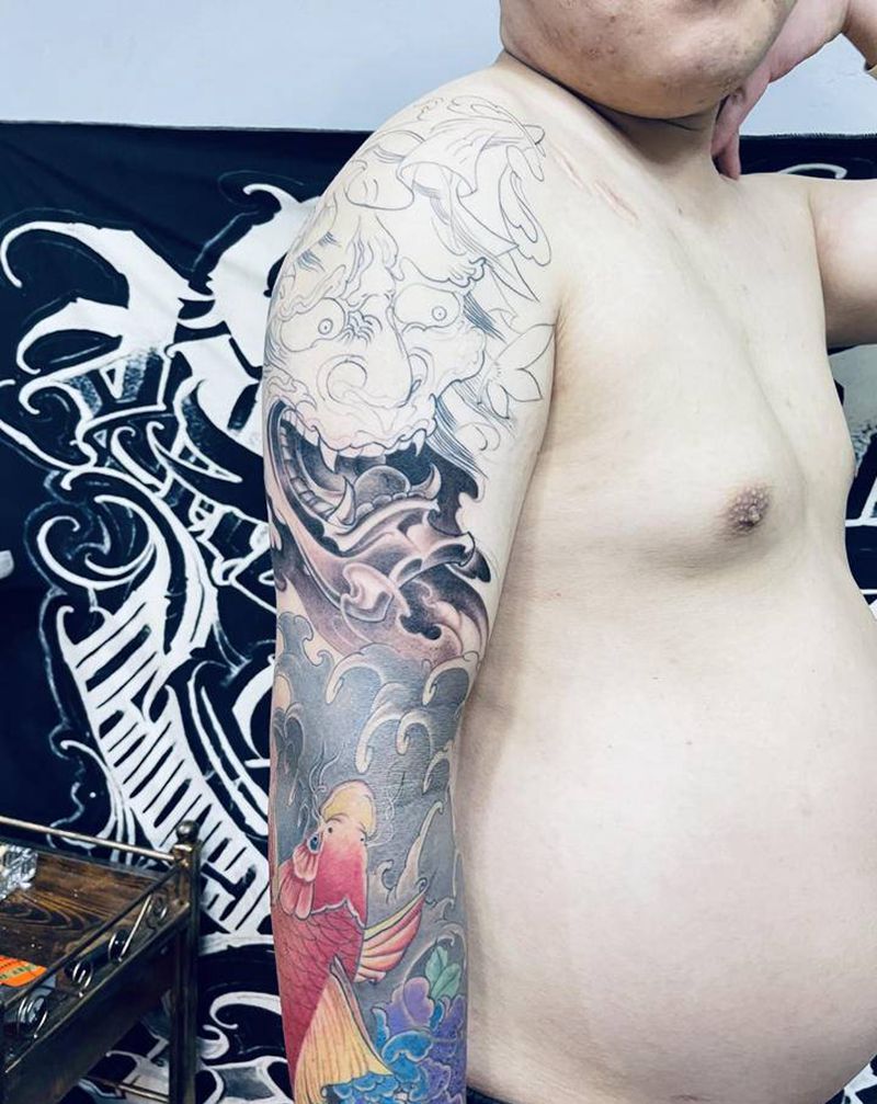 般若 新传统花臂纹身图片_手臂新传统纹身图案