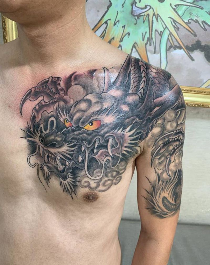 半甲纹身图片_胸部手臂新传统纹身图案