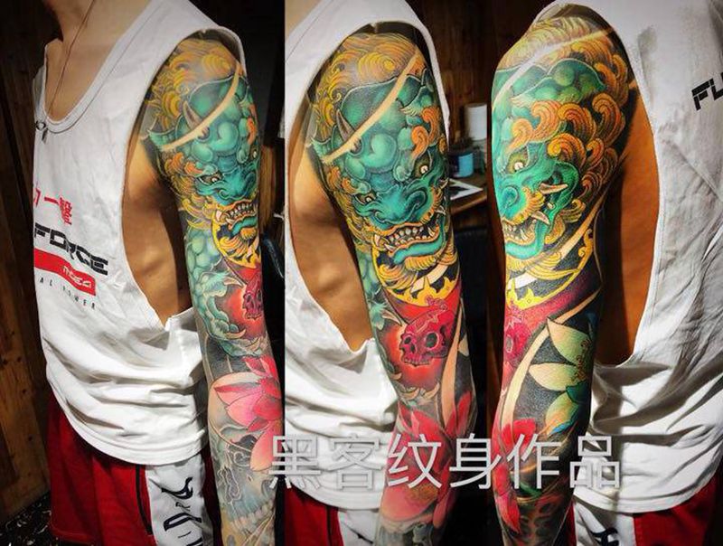 传统花臂纹身图片_手臂新传统纹身图案