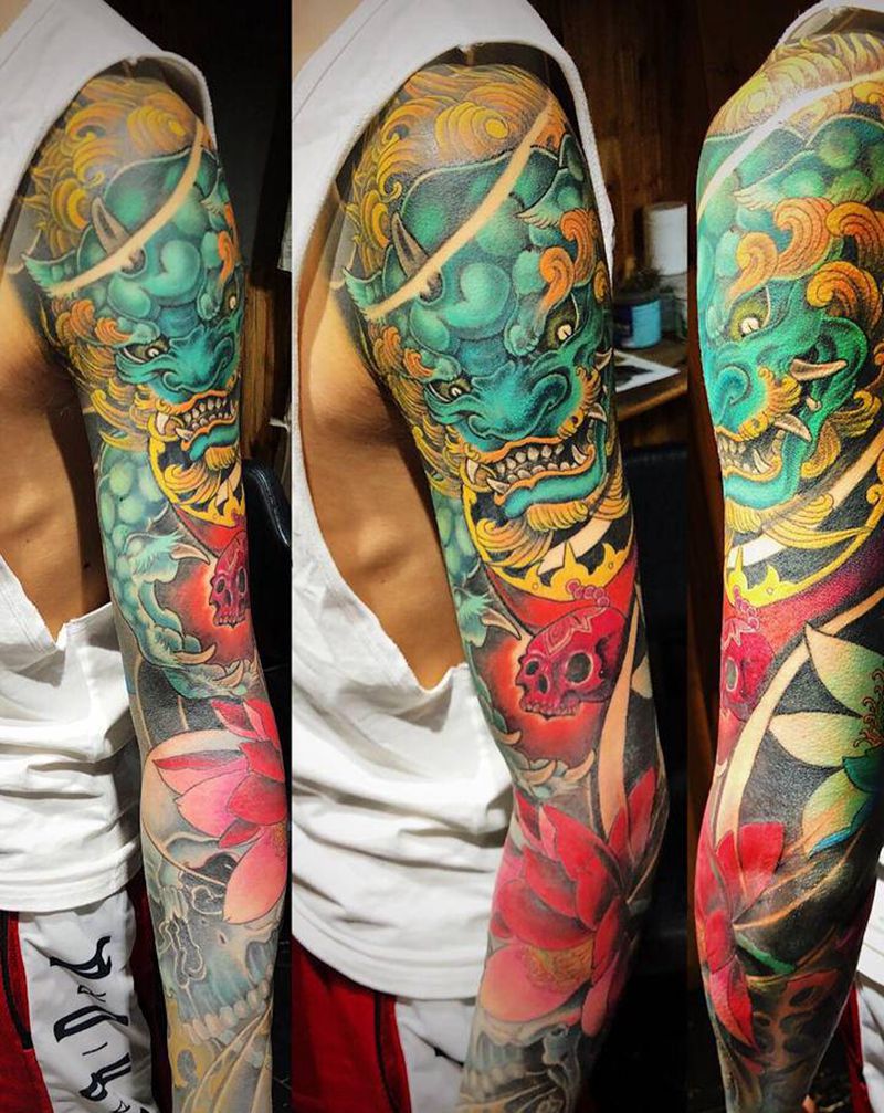 花臂纹身图片_手臂新传统纹身图案