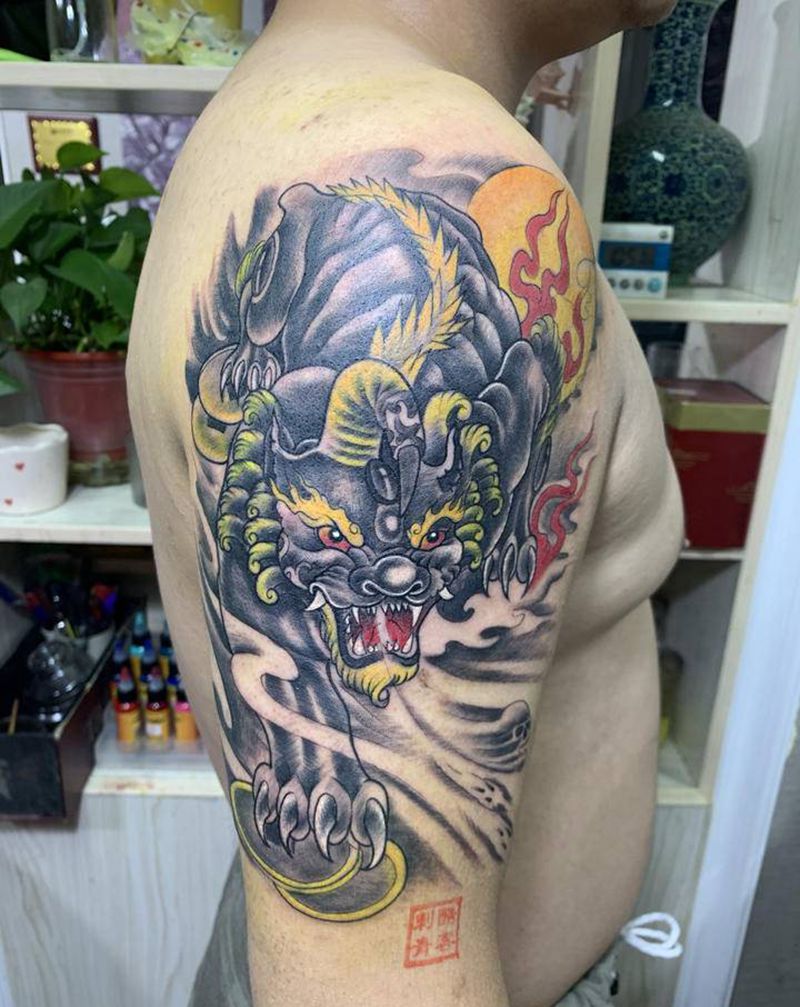 貔貅纹身图案纹身图片_手臂新传统纹身图案