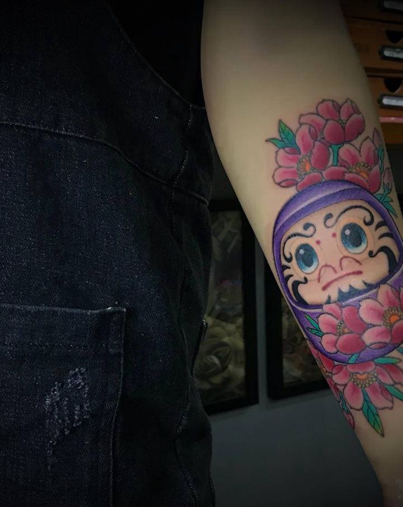 达摩纹身图片_手臂新传统纹身图案