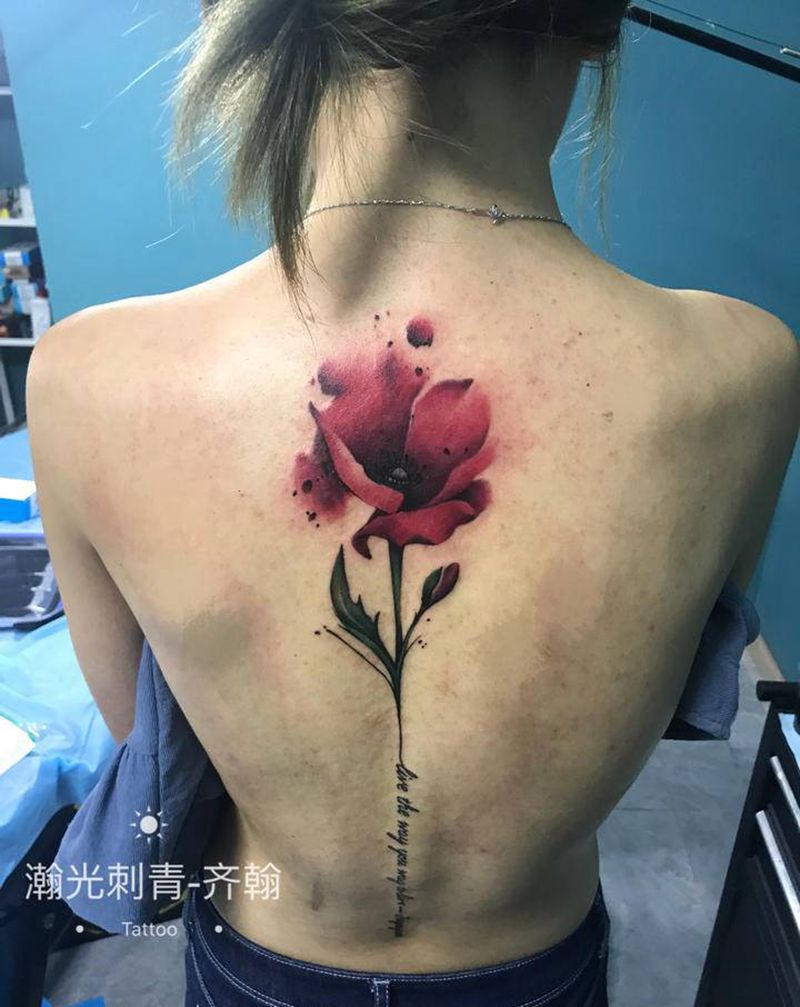 罂粟花纹身图片_胸部背部水墨水彩纹身图案