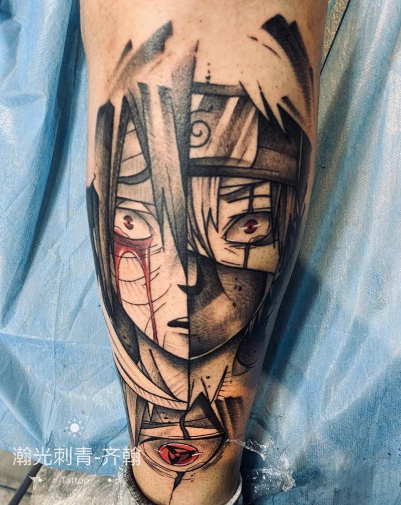 火影忍者纹身图片_腿部手臂点刺几何纹身图案