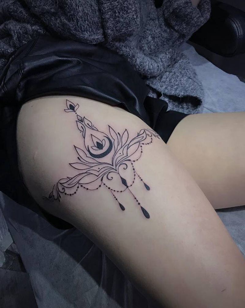 梵花纹身图片_腿部纹身图案