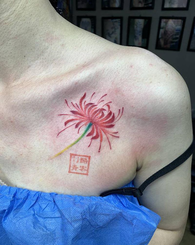 彼岸花纹身图片_胸部纹身图案