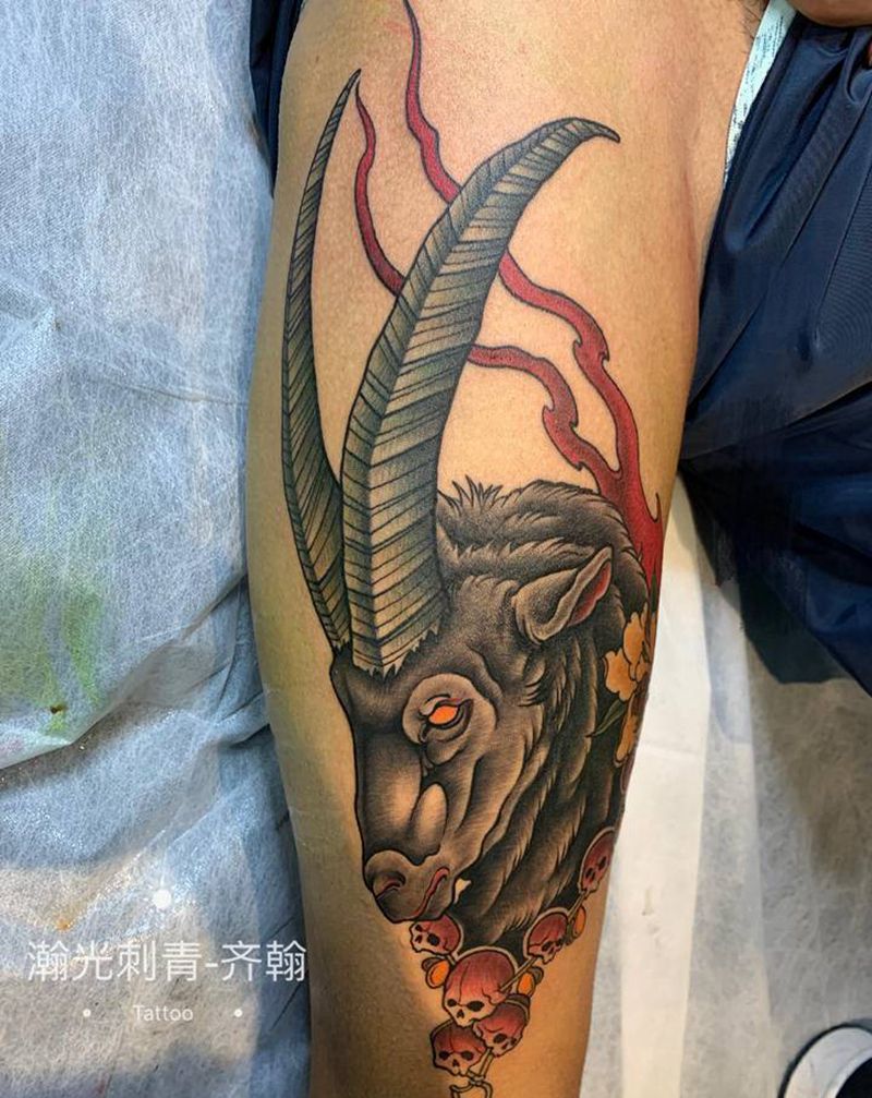 羊头纹身图片_手臂腿部New School欧美写实纹身图案