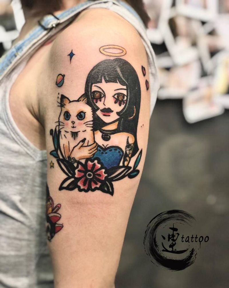 old schoo拼接纹身图片_手臂Old School纹身图案