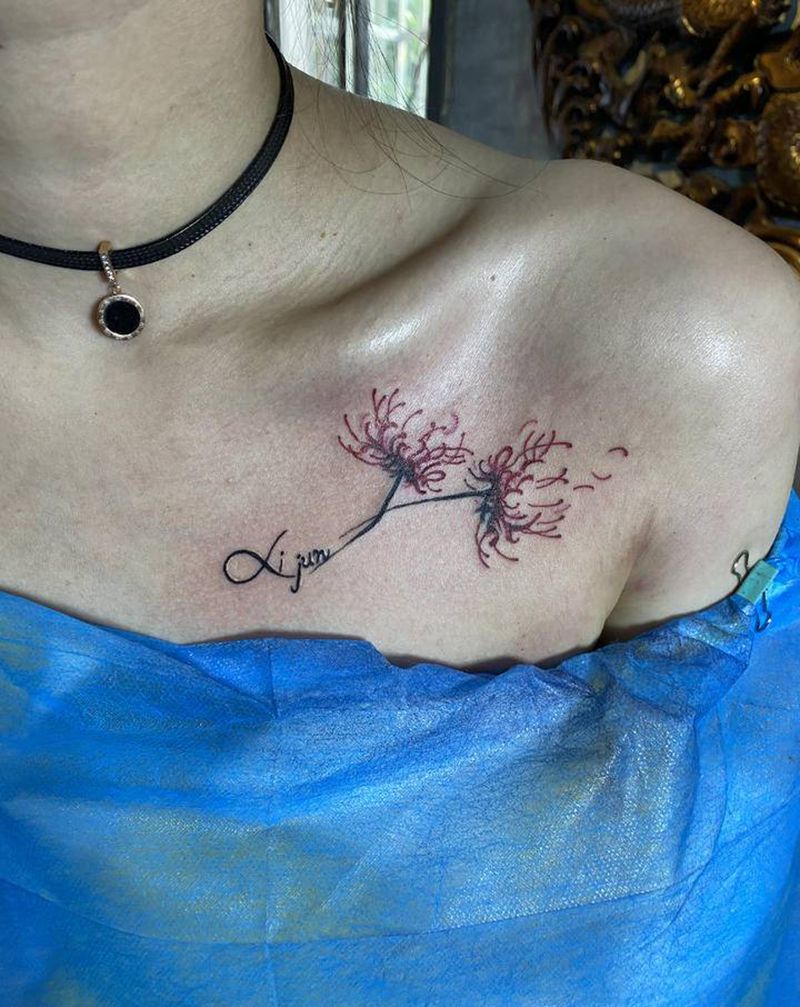 彼岸花纹身图片_胸部纹身图案