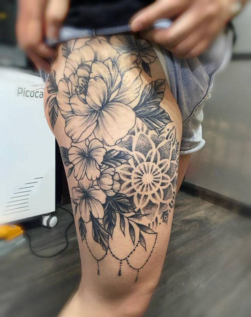 素花纹身图片_点刺纹身图案