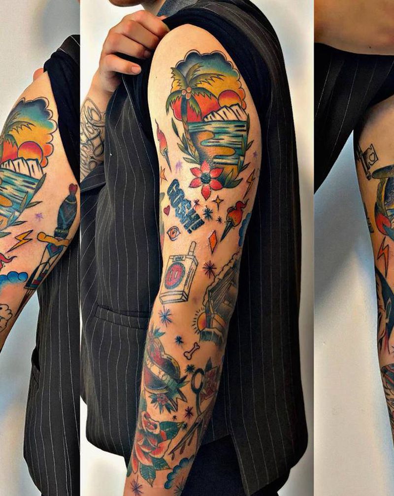 欧美花臂纹身图片_手部手臂Old School纹身图案