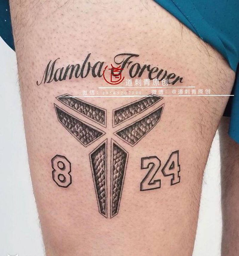 黑曼巴科比纹身图片_腿部新传统科比黑曼巴纹身图案