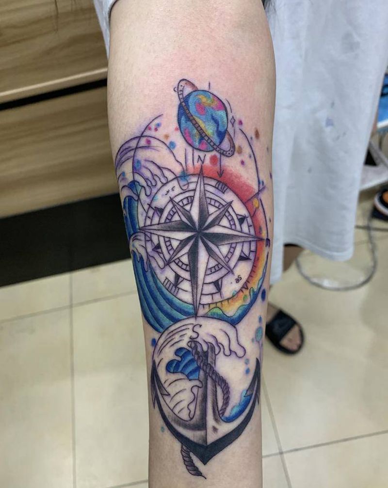 指南针纹身图片_手臂纹身图案