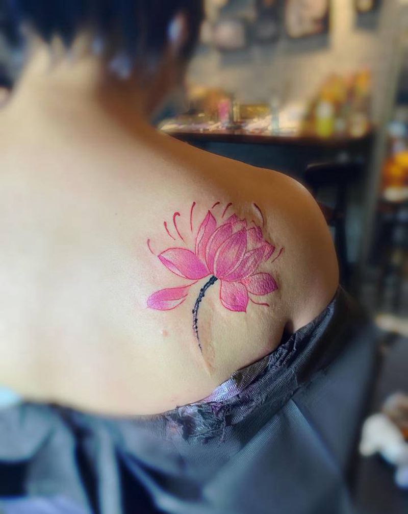 荷花纹身图片_水彩纹身图案