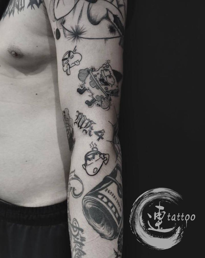 black work拼接纹身图片_手臂black work纹身图案