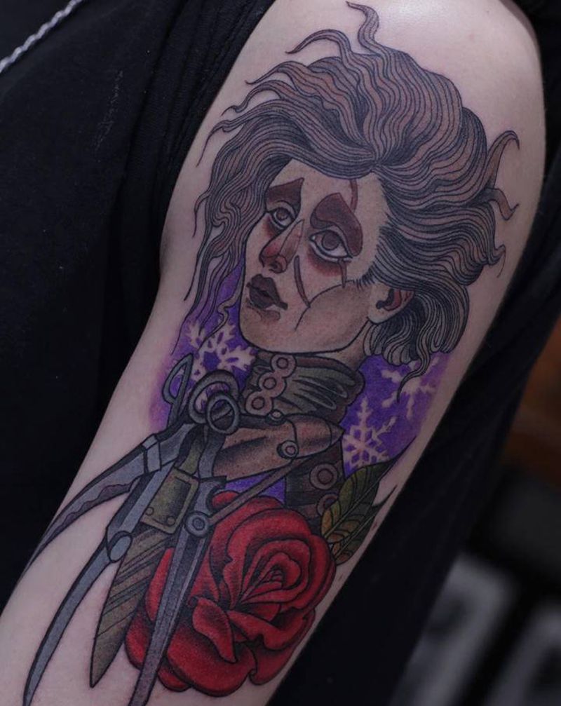 剪刀手爱德华纹身图片_手臂New School纹身图案