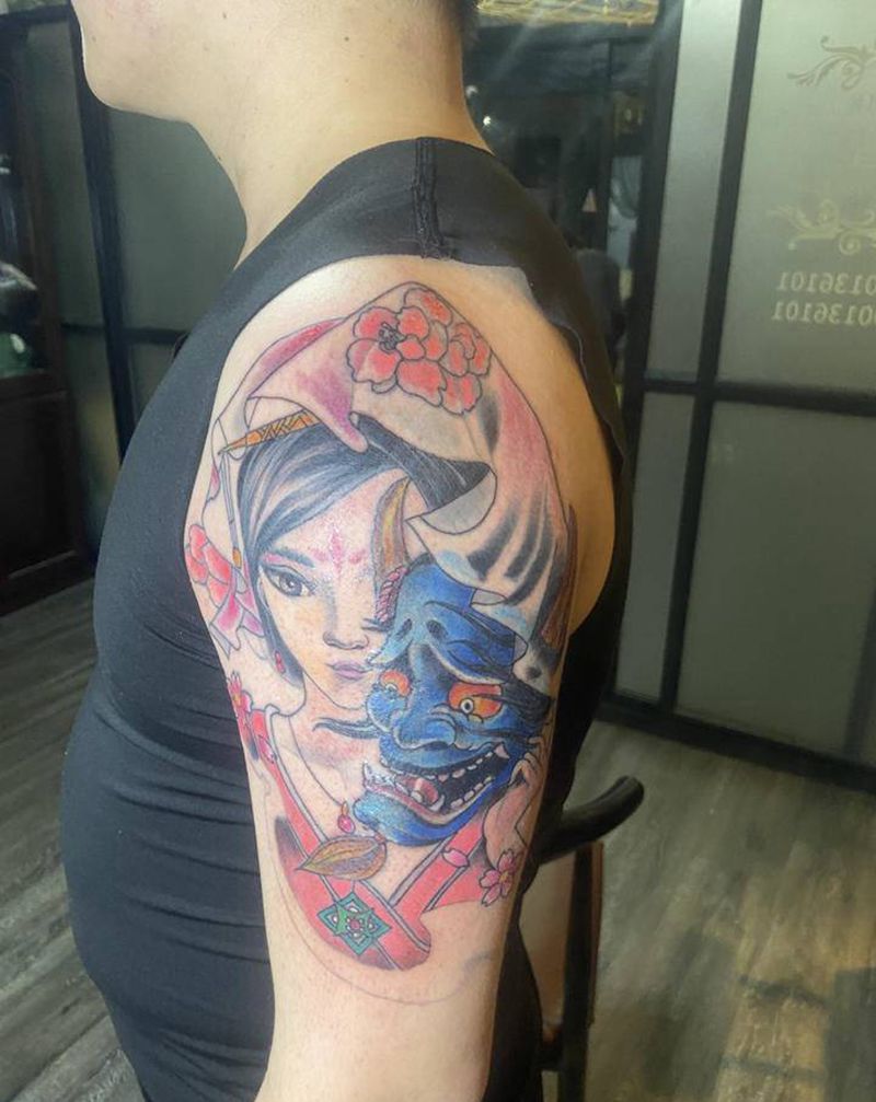 艺妓纹身图片_肩部纹身图案