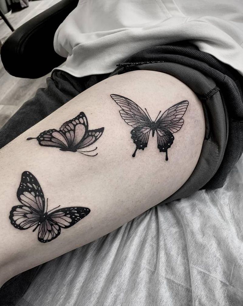 蝴蝶纹身图片_腿部小清新纹身图案