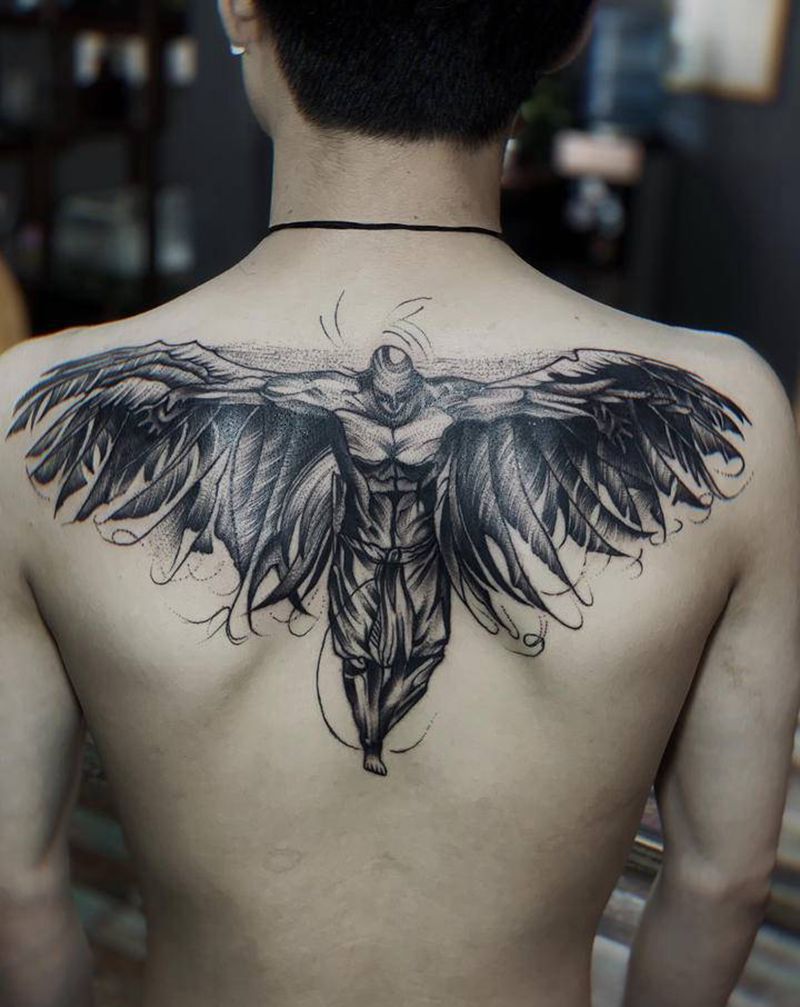 天使 恶魔 翅膀纹身图片_背部欧美写实翅膀天使恶魔纹身图案