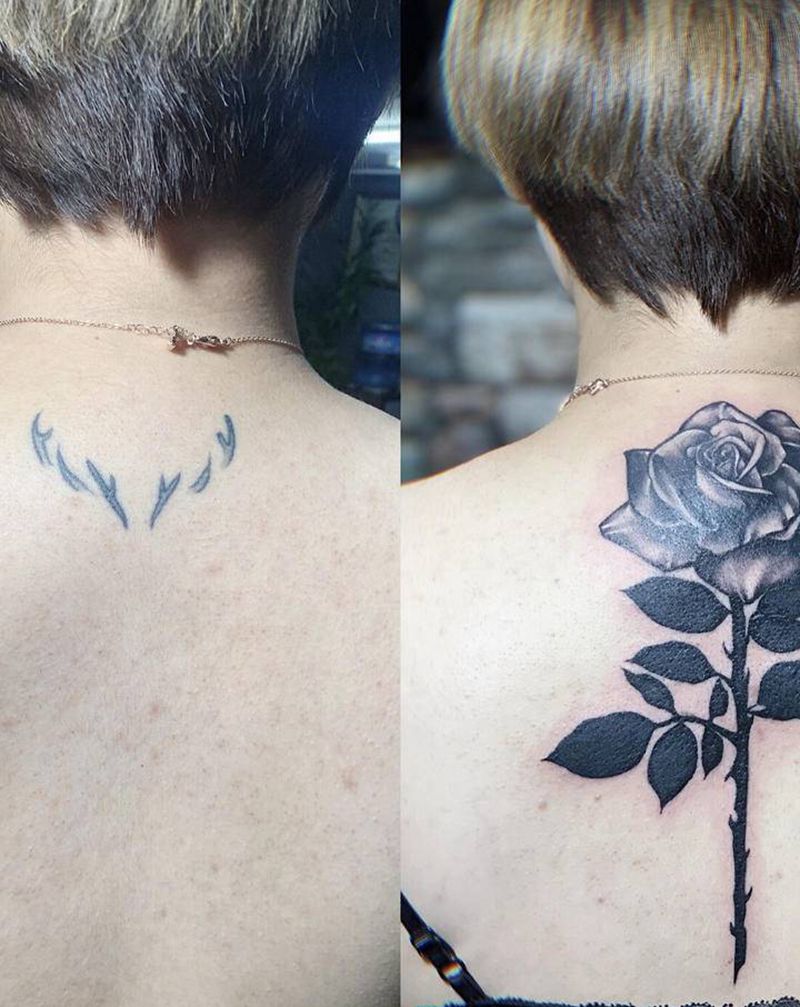 遮盖纹身 玫瑰花纹身图片_手臂腿部Old SchoolNew School玫瑰花遮盖纹身图案