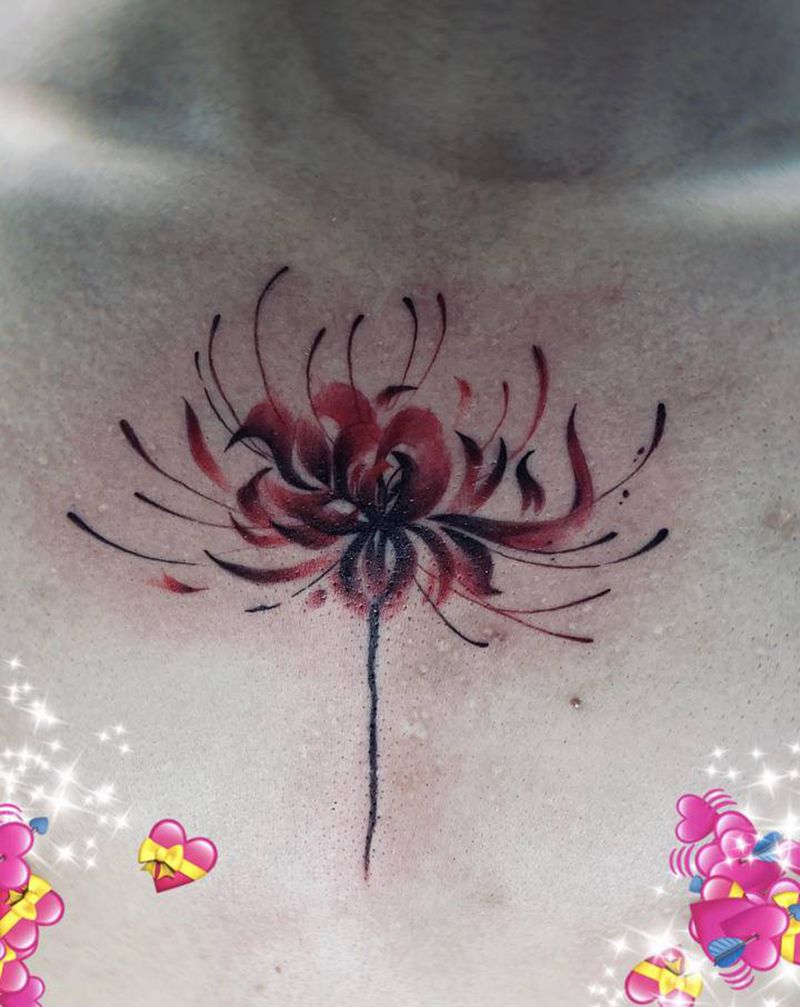 彼岸花纹身纹身图片_背部胸部水彩水墨彼岸花纹身图案