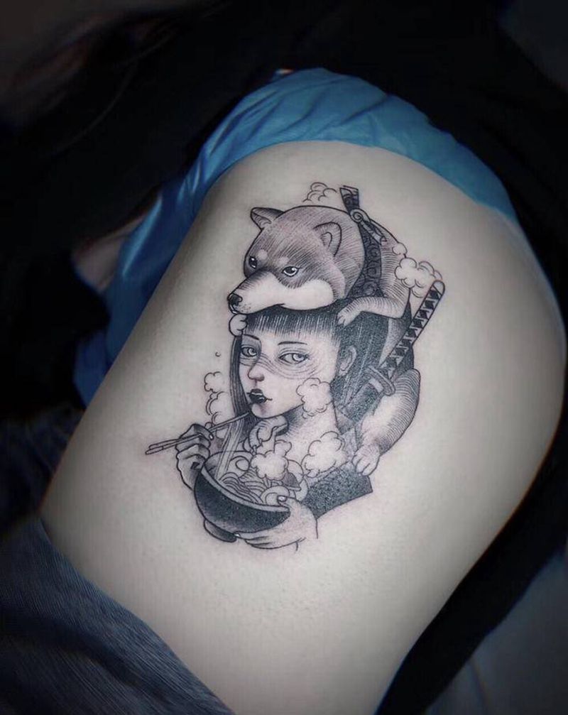 艺妓 熊 狗纹身图片_手臂腿部老传统新传统艺妓熊狗纹身图案