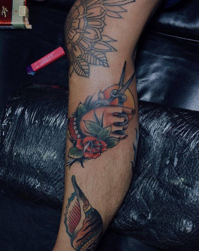 拼接花臂纹身图片_手臂New SchoolOld School拼接花臂纹身图案