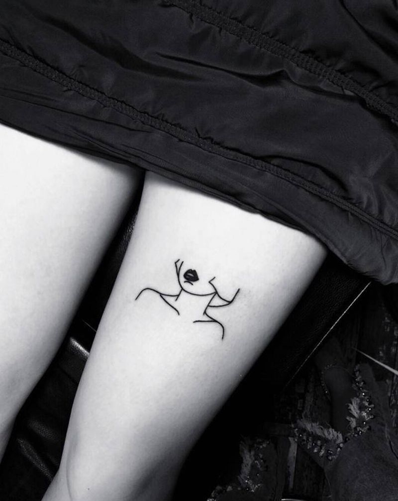 大腿线条女纹身图片_腿部手臂几何线条 女纹身图案