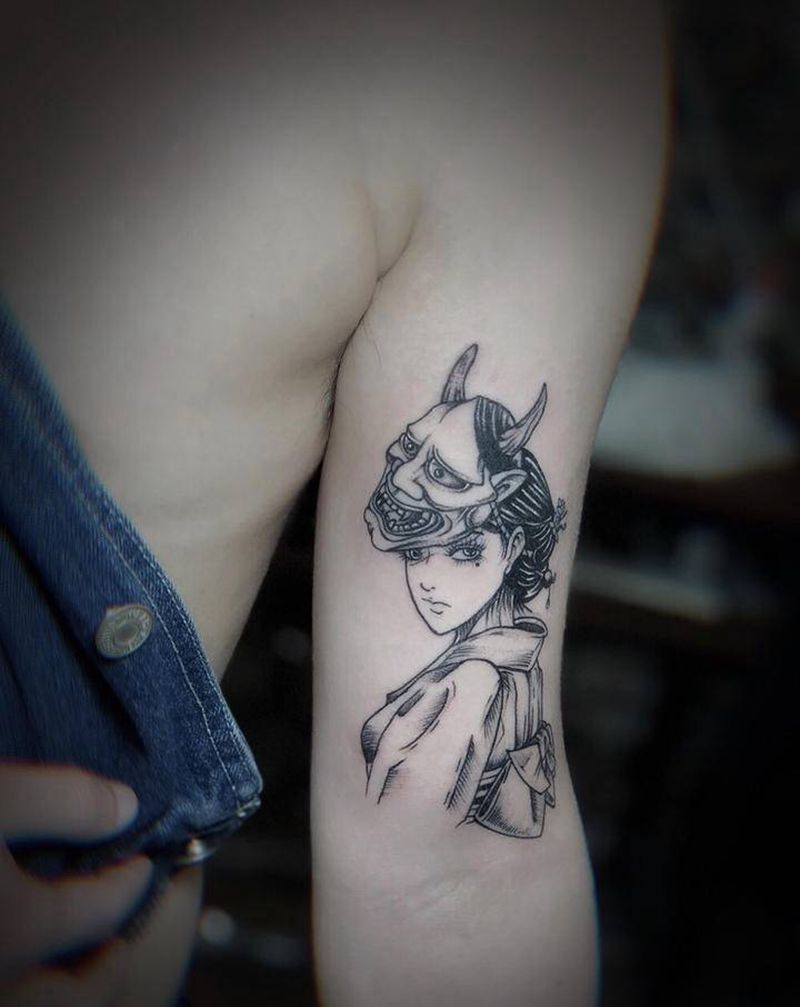 富江 艺妓 般若纹身图片_手臂老传统新传统艺妓般若富江纹身图案