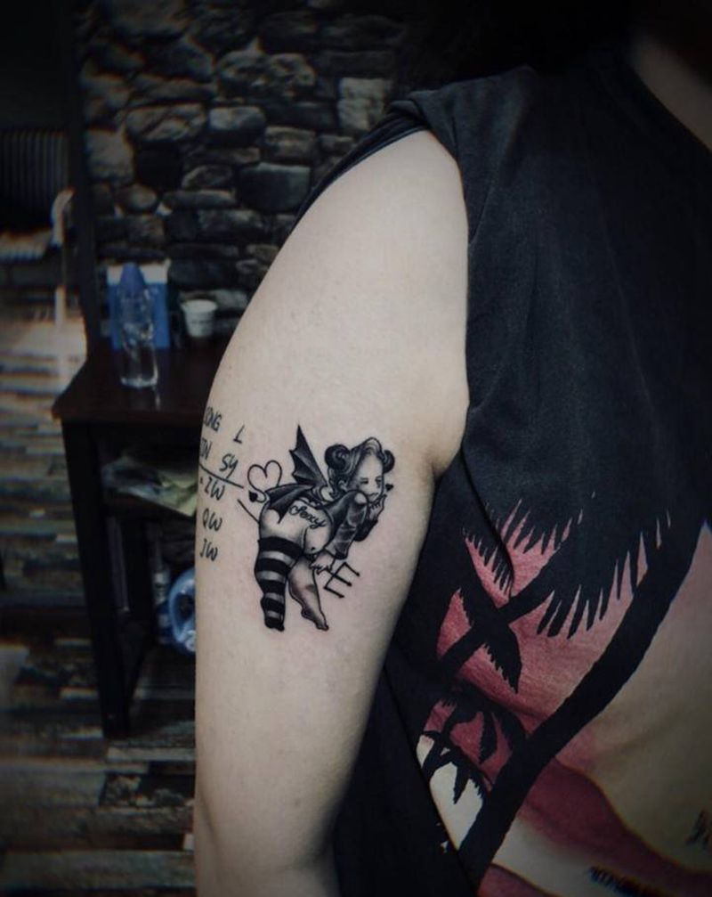 天使纹身纹身图片_手臂Old SchoolNew School仙女天使纹身图案