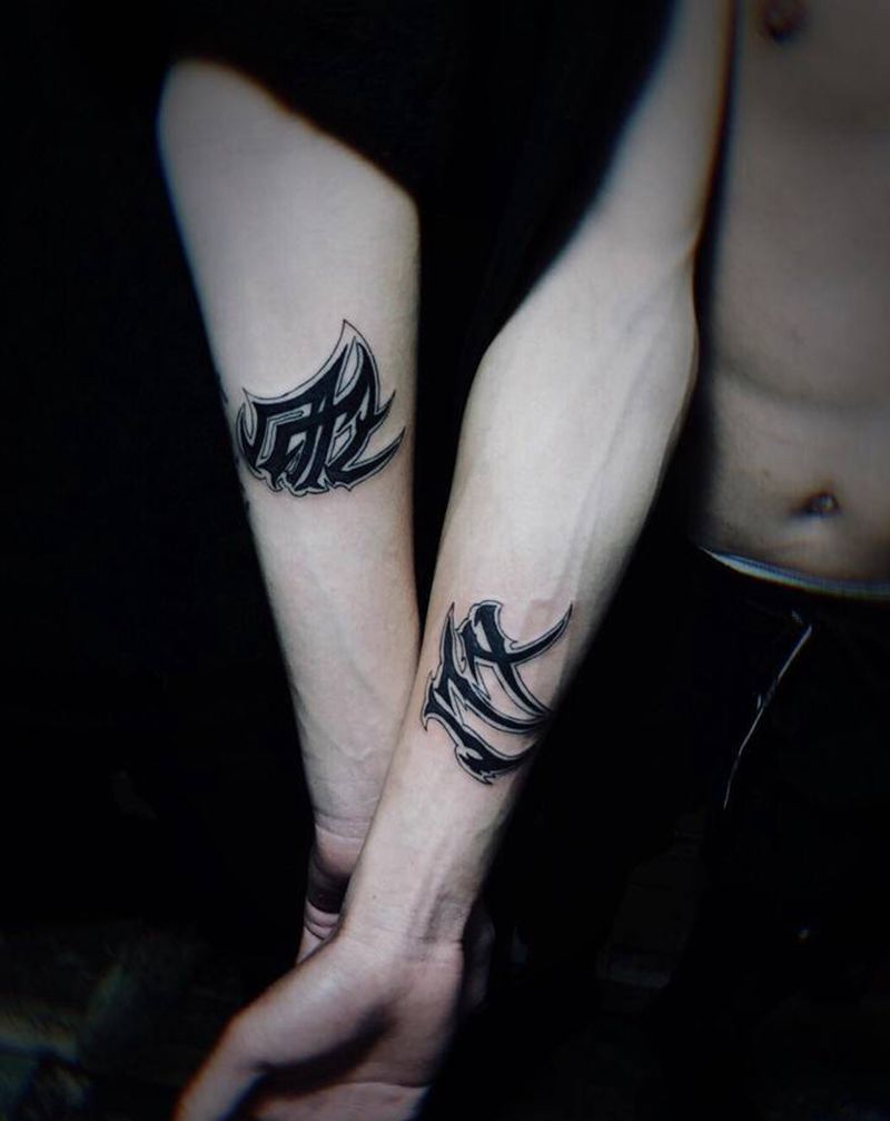 奇卡诺花体字情侣纹身纹身图片_手臂腿部花体字花体字奇卡诺纹身图案