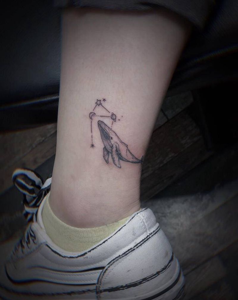 鲸鱼纹身纹身图片_腿部Old SchoolNew School鲸鱼纹身图案