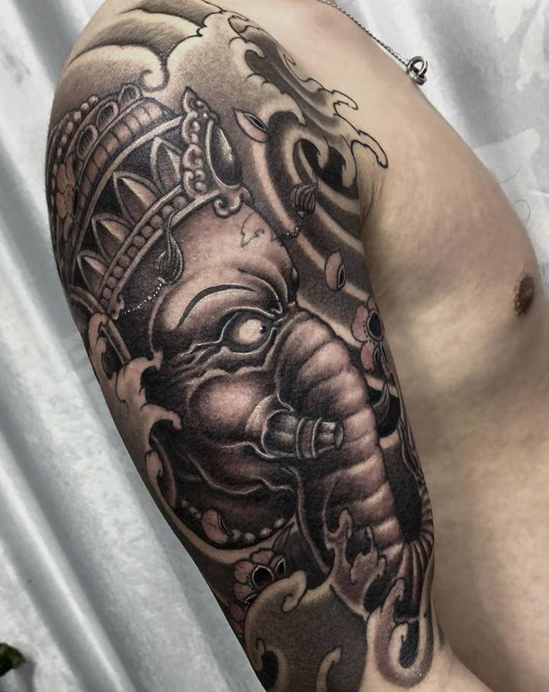 象神纹身图片_手臂新传统纹身图案
