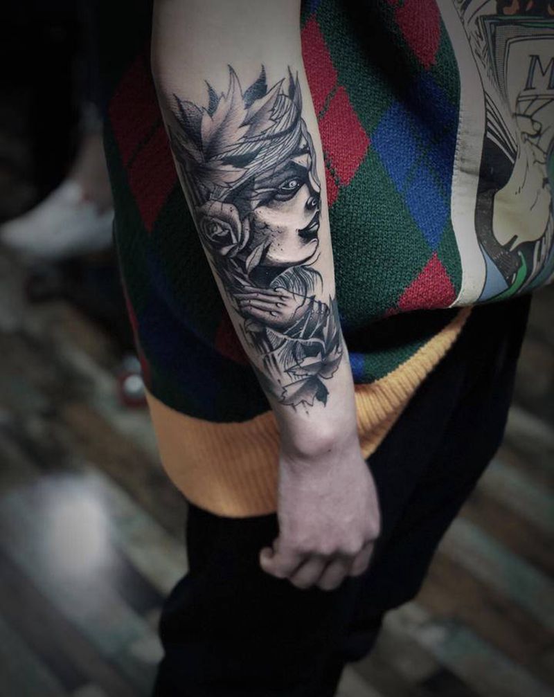 暗黑女纹身图片_手臂纹身图案