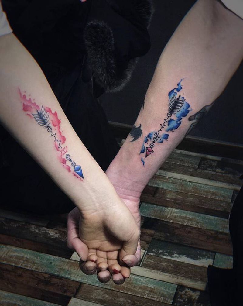 情侣纹身纹身图片_手臂水彩情侣纹身图案