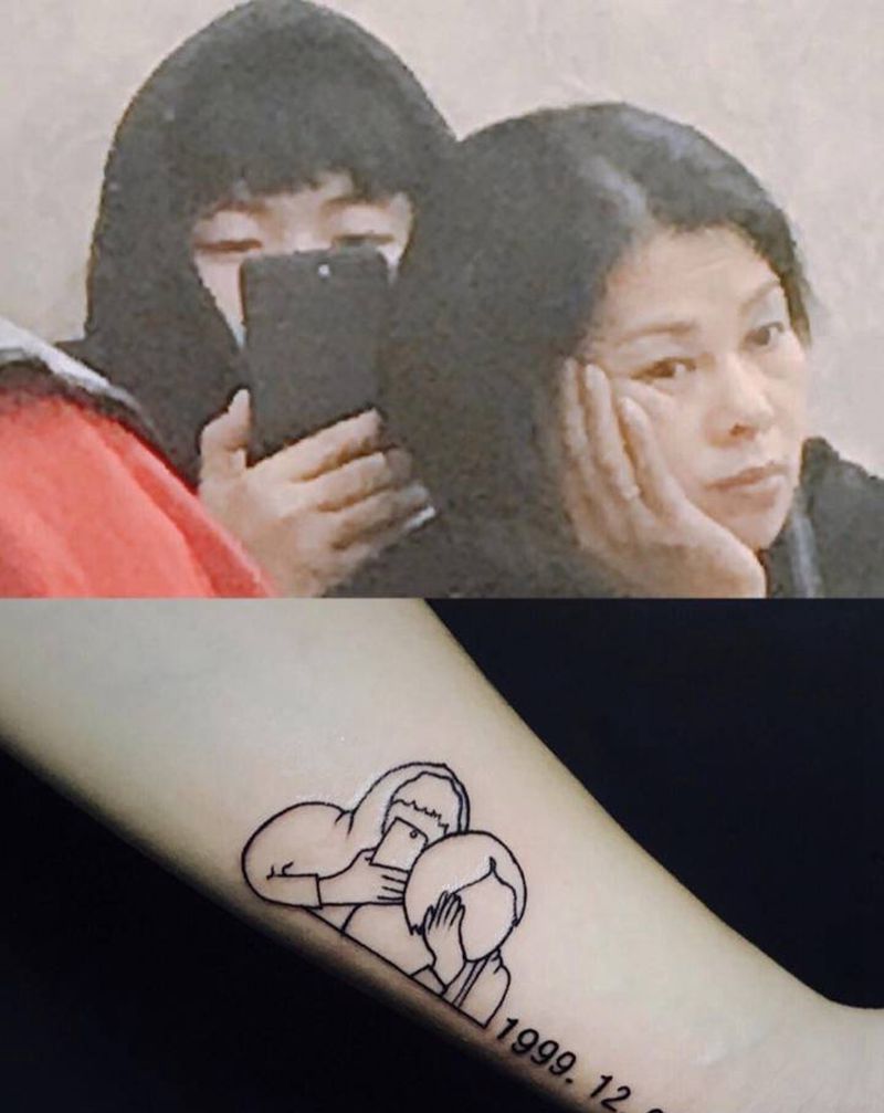 照片线条纹身图片_手臂几何照片线条纹身图案